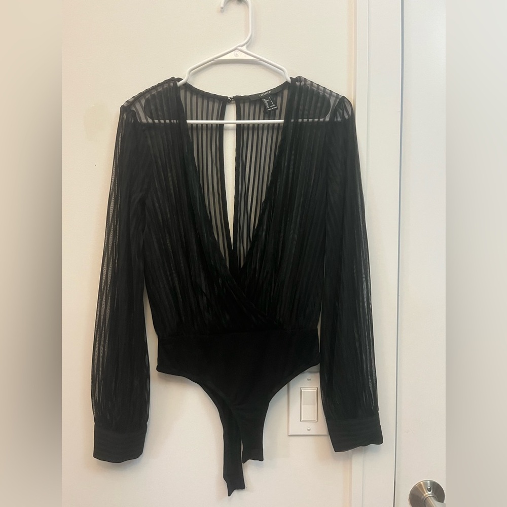 Forever 21 Black Striped Sheer Bodysuit